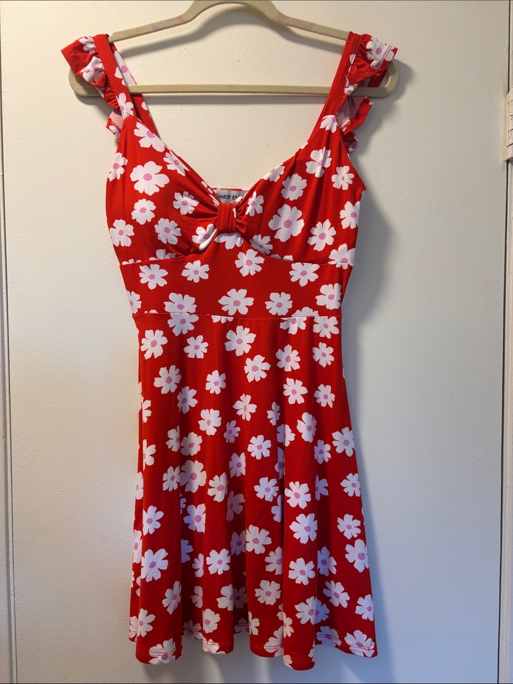 Almost Famous Red Floral Tie-Front Dress with White Flowers
